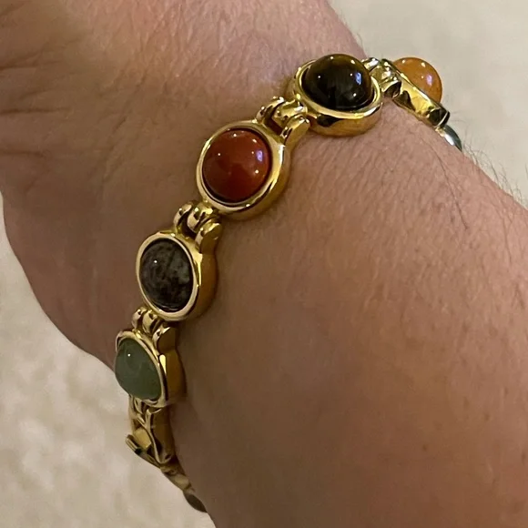 Multi gem gold tone extendable bracelet - Picture 7 of 8